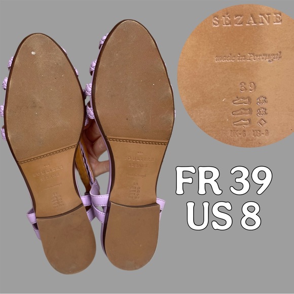 SEZANE Lilac Lavender Purple Braided Leather Open Toe Natacha Low Sandals 39 - Picture 15 of 17